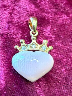Ombre Pink Conch Heart Crown Pendant Gold Over Sterling & CZ  Stamped 925 Petite